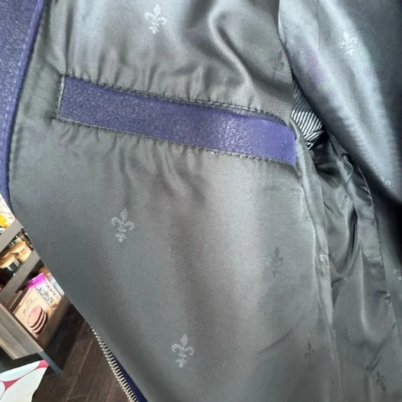 John Varvatos Blue Leather Jacket with Minimal Collar